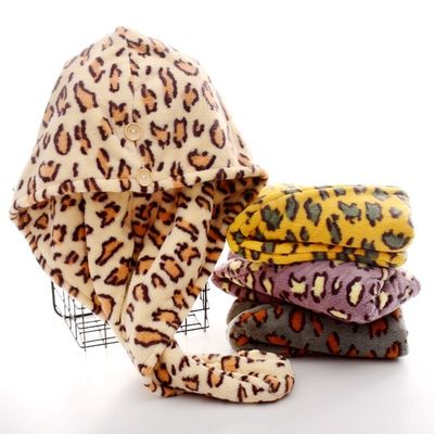 Leopard Print Microfiber Spa Hair Towel Wrap Towel Turban For Wet Hair