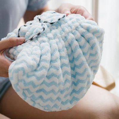 Wave Pattern Twist Microfiber Turban Towel Princess Hat 28x34cm