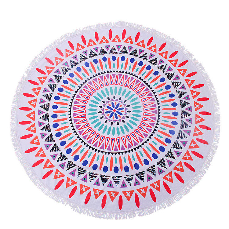 Round Logo Custom Print Microfiber Swim Towel 150cm Super Absorbent With Tassels